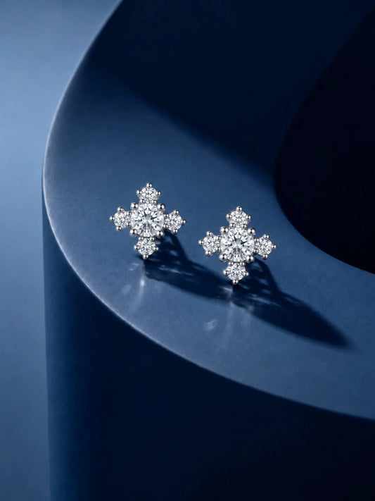 Radiant Cross Clear-Stone Stud Earrings
