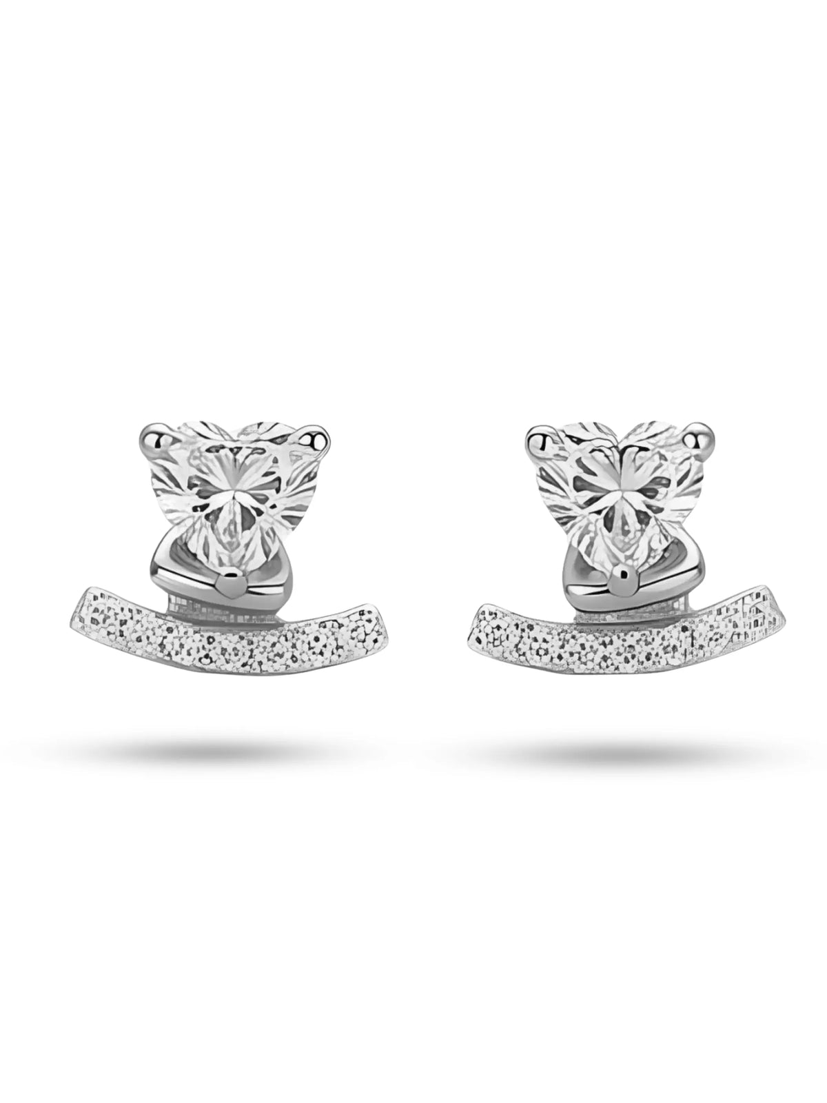 Heart Arc Clear-Stone Stud Earrings