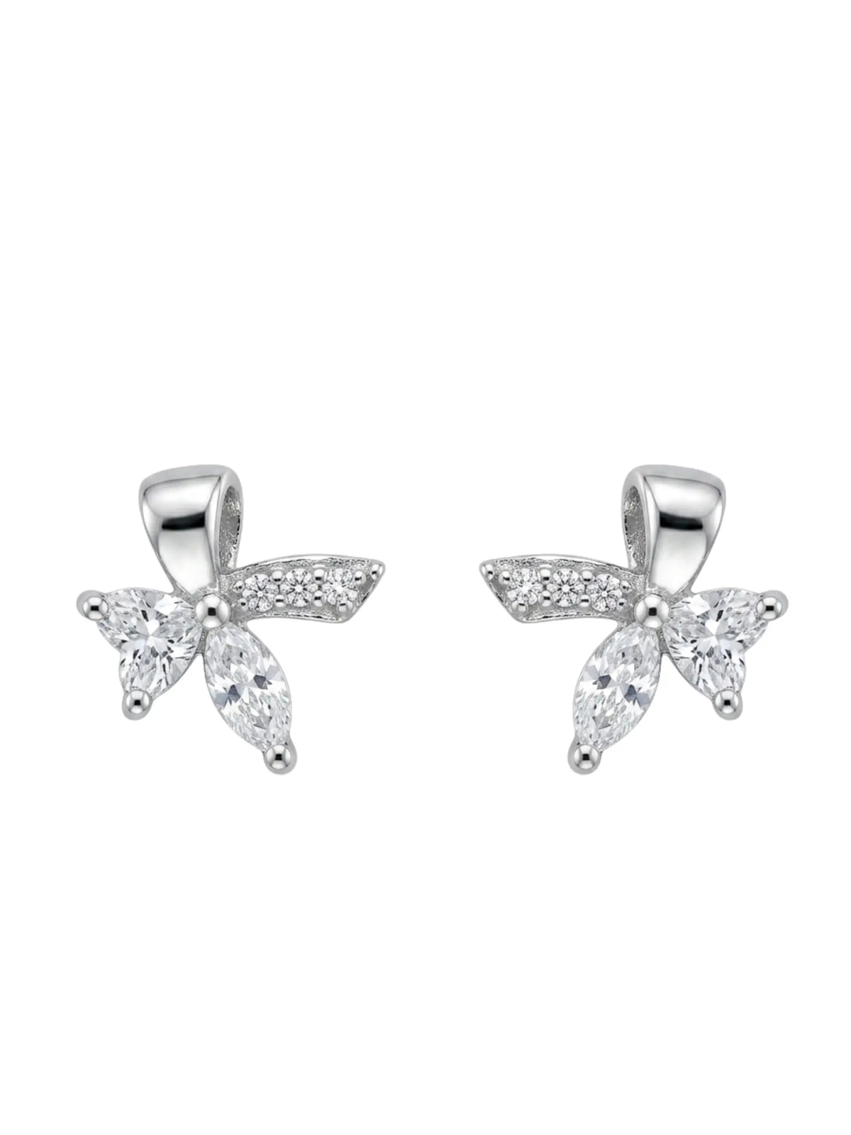 Knotted Leaf Clear-Stone Stud Earrings