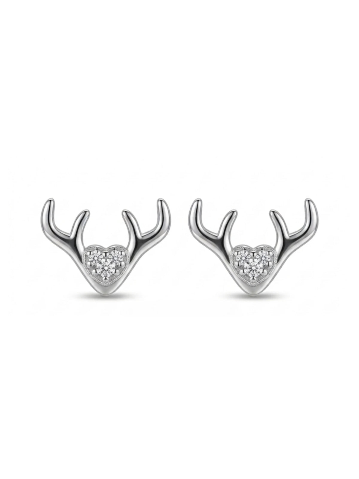 Antler Heart Clear-Stone Stud Earrings