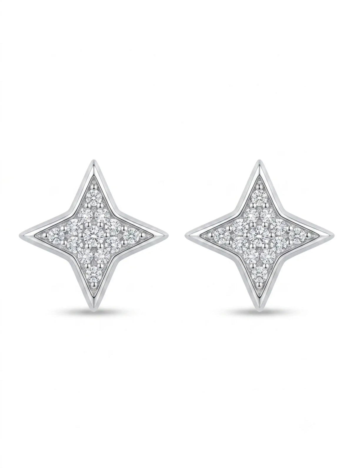 Compass Star Clear Stone Stud Earrings