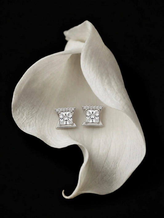 Angular Square Stone Stud Earrings