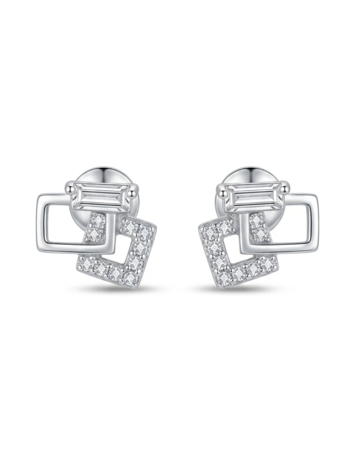 Layered Square Frame Stud Earrings
