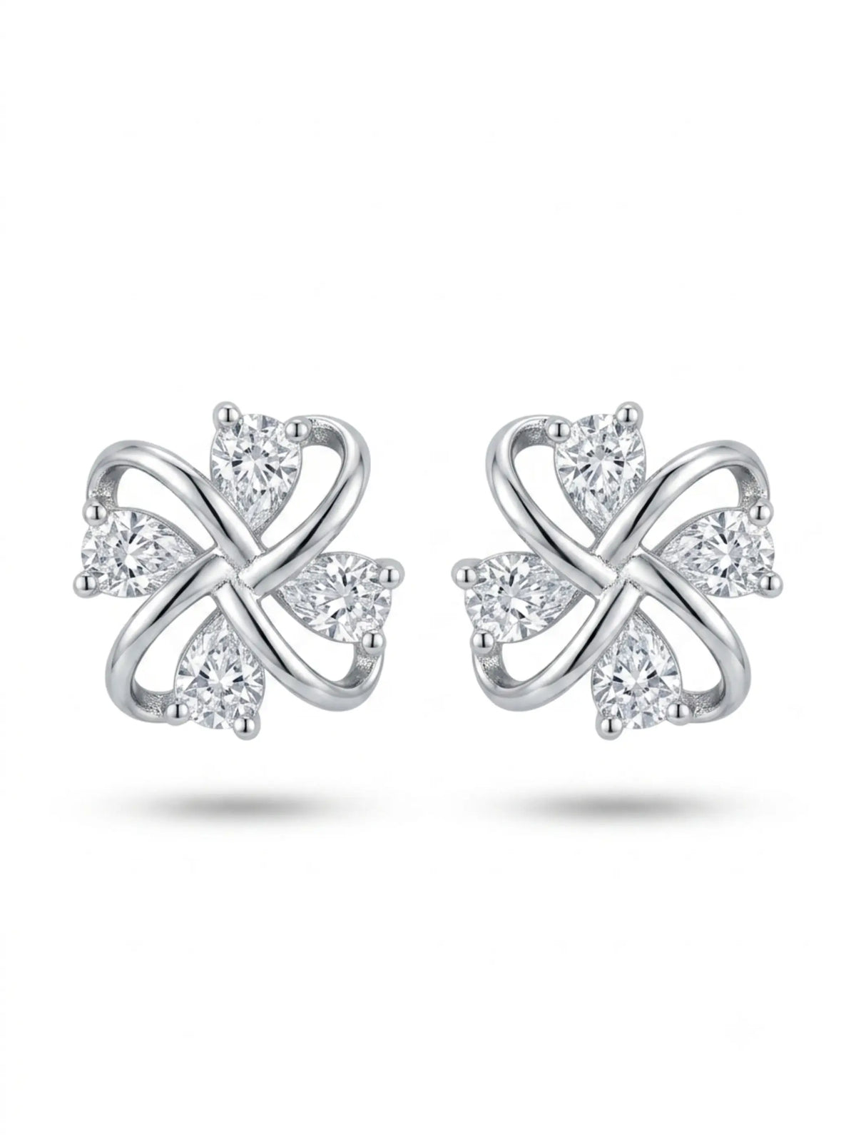 Looped Petal Clear-Stone Stud Earrings