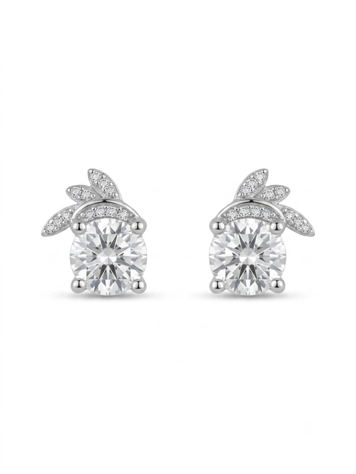 Leaf Crown Solitaire Stud Earrings