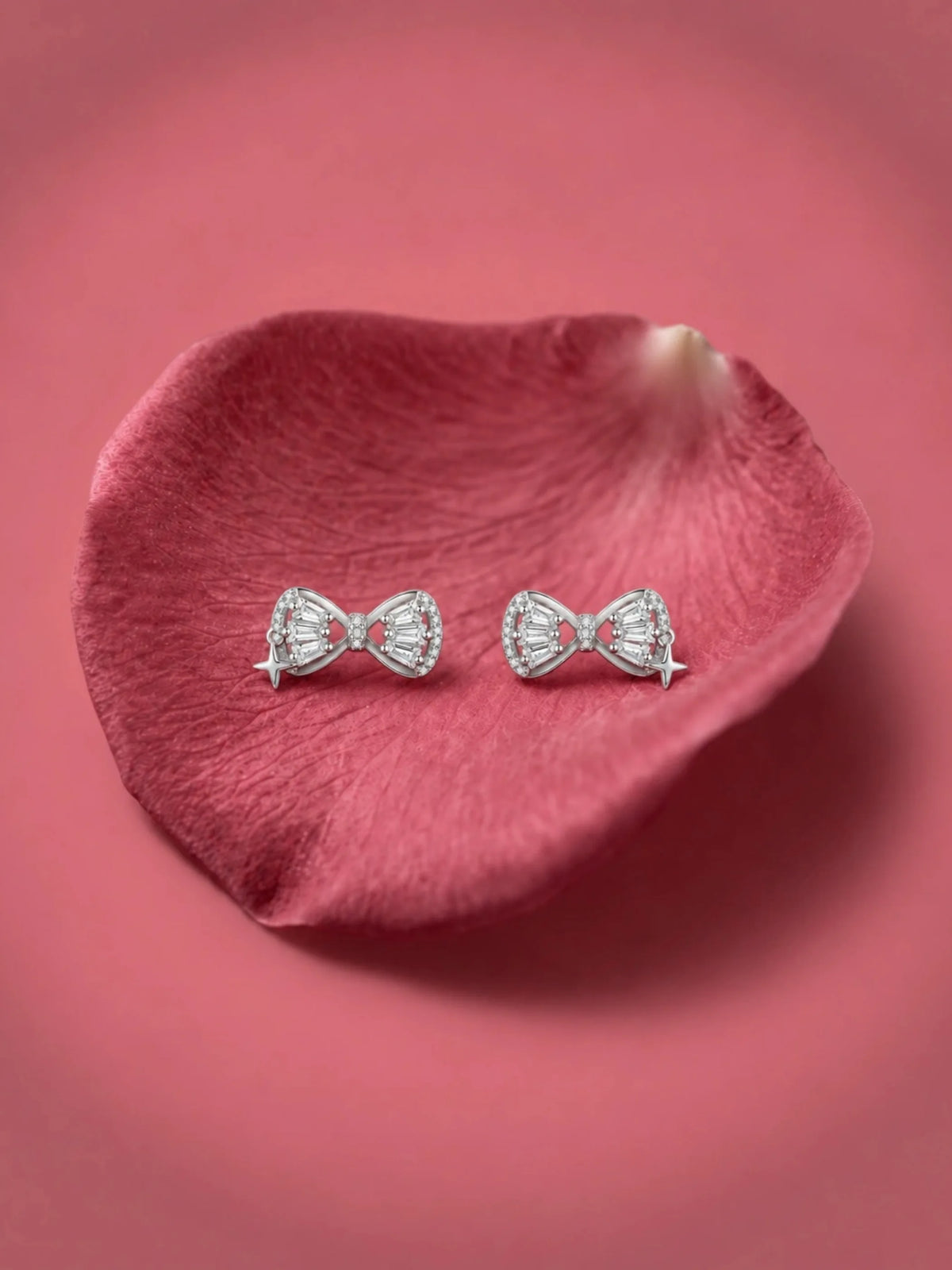 Baguette Fan Bow Stud Earrings