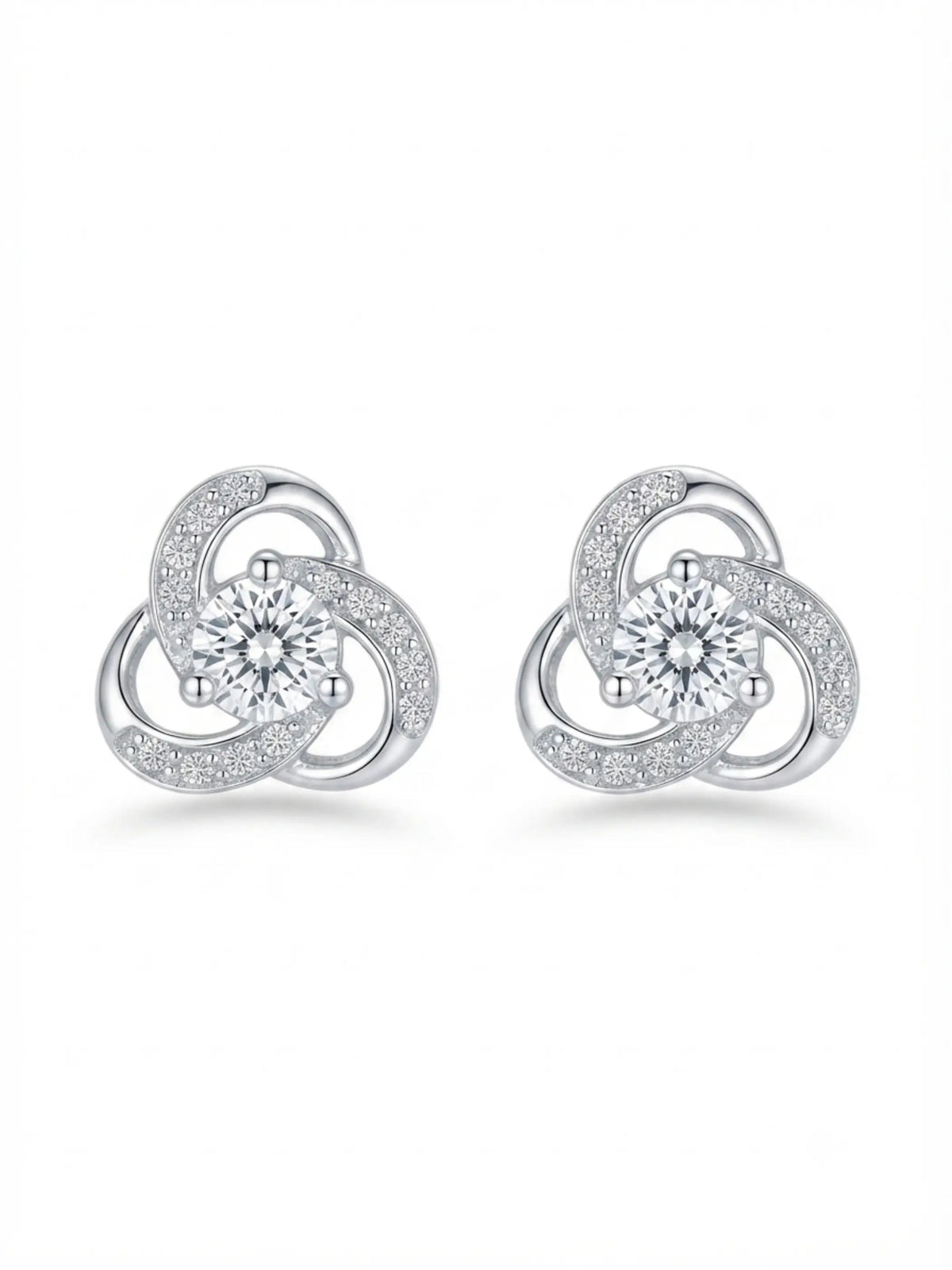 Triple Swirl Solitaire Stud Earrings