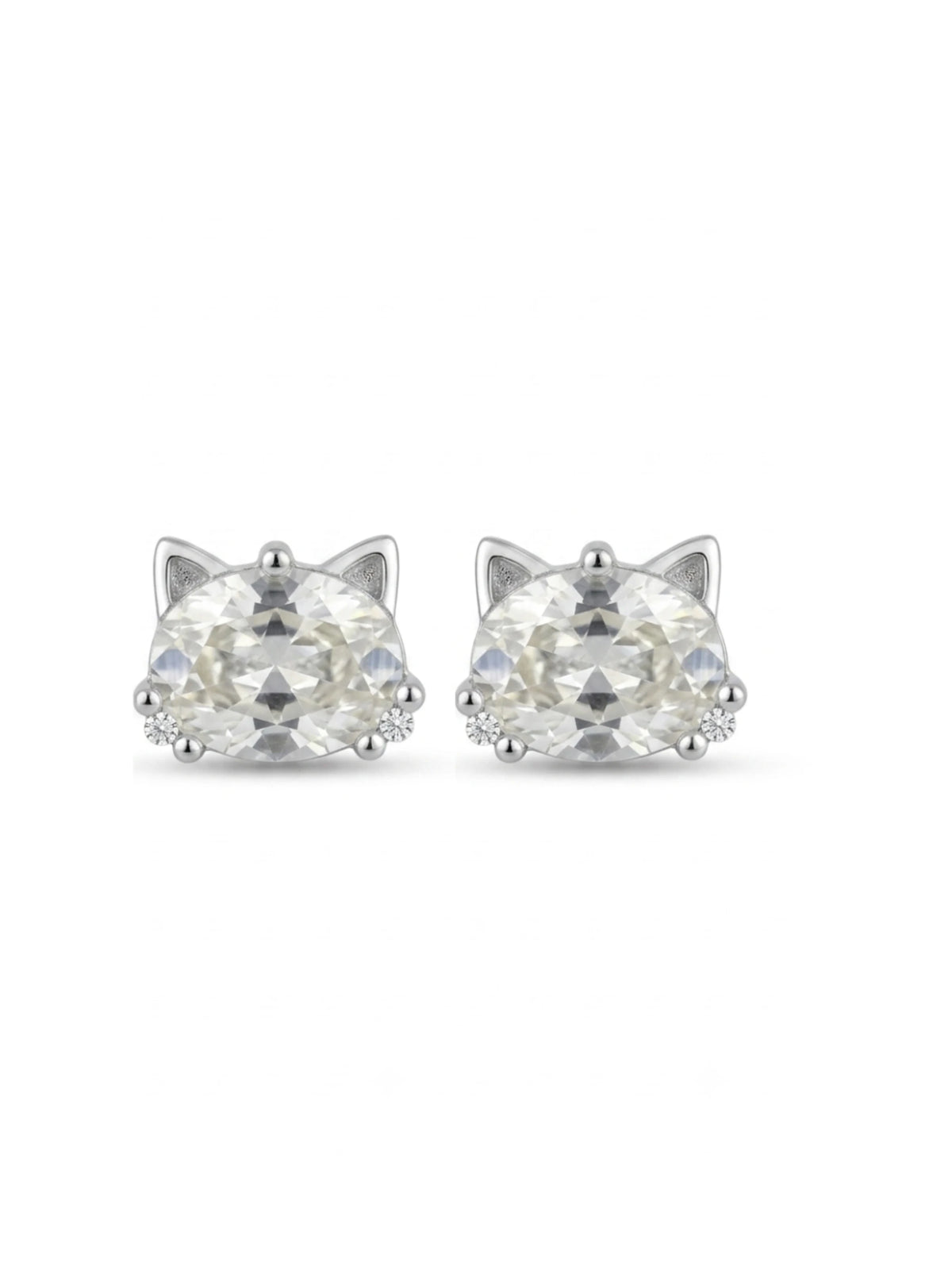 Oval Cat Face Stud Earrings