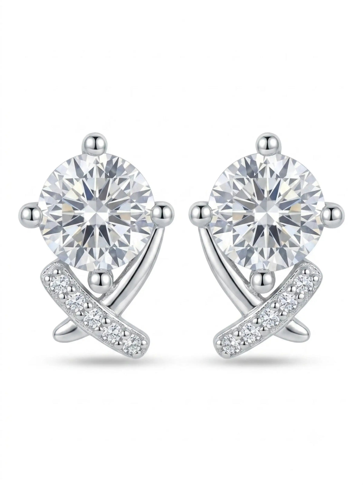 Crossed Ribbon Solitaire Stud Earrings