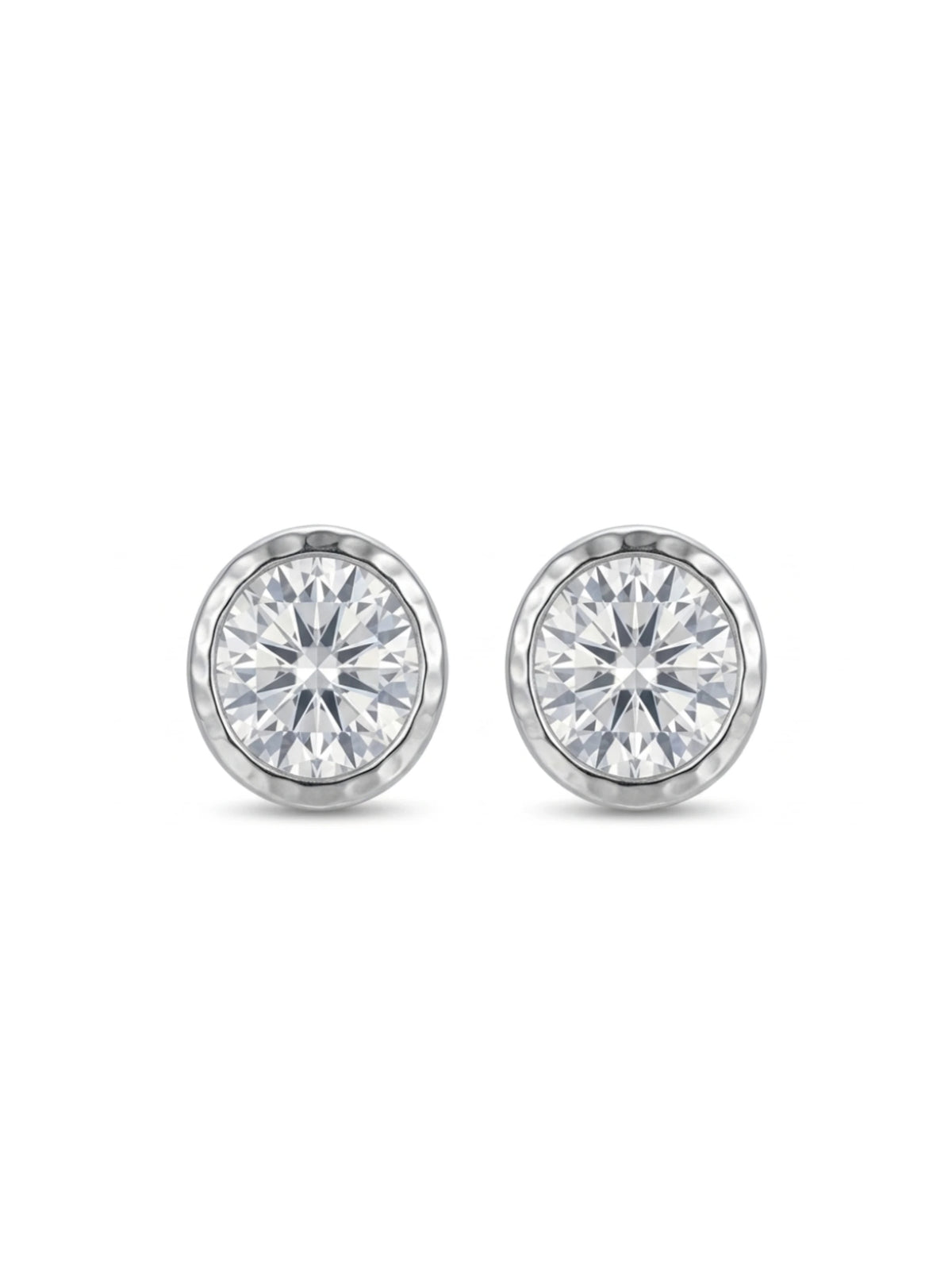 Hammered Rim Solitaire Stud Earrings