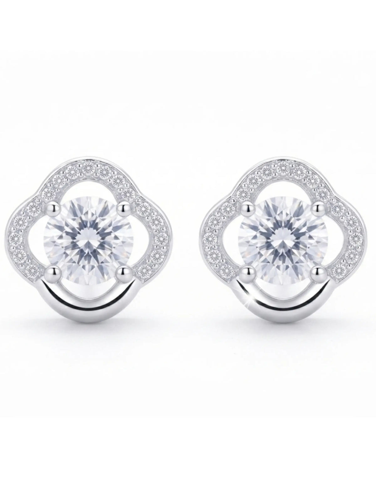 Clover Halo Solitaire Stud Earrings