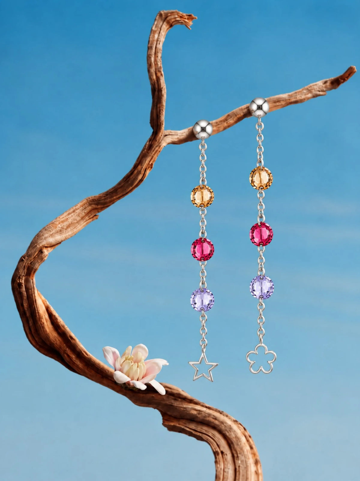 Star And Flower Bead Drop Earrings