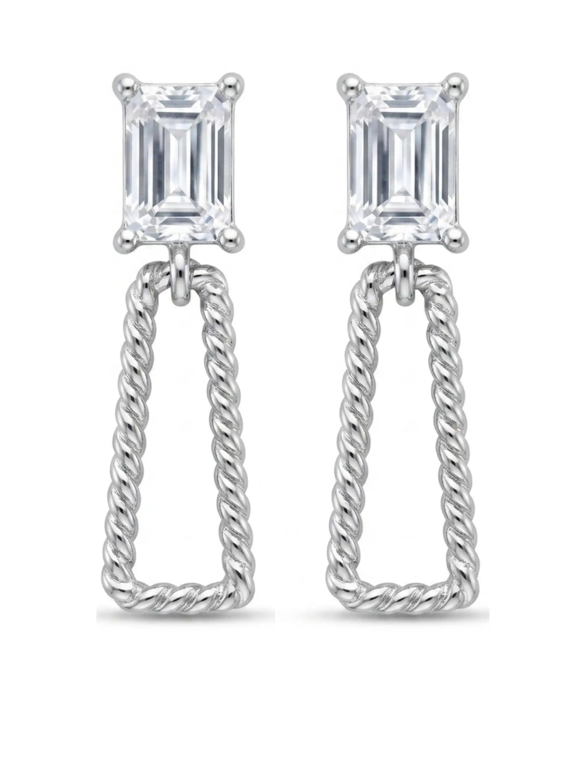 Emerald Cut Loop Drop Earrings