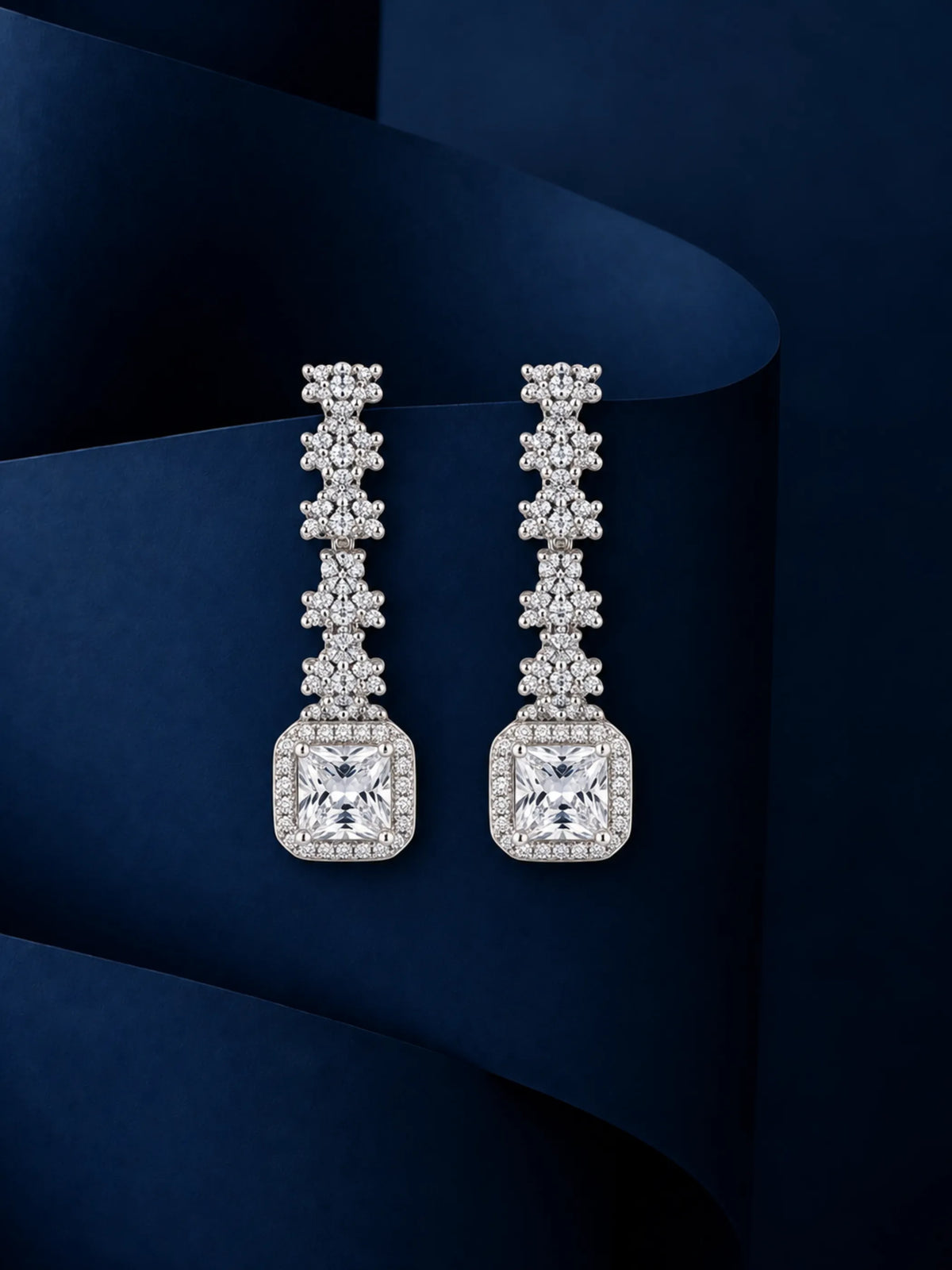 Square Halo Drop Earrings