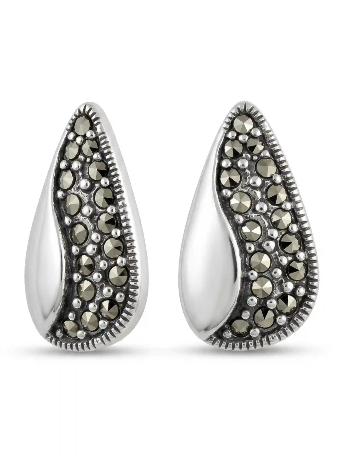 Tapered Paisley Marcasite Stud Earrings