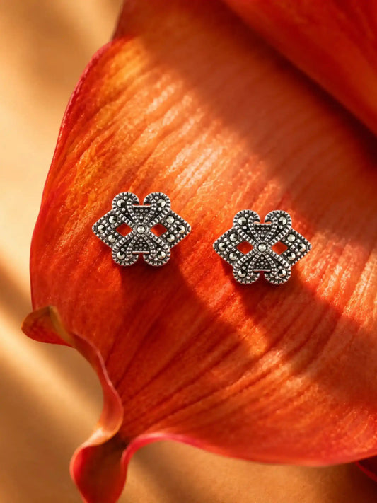 Open Clover Marcasite Stud Earrings
