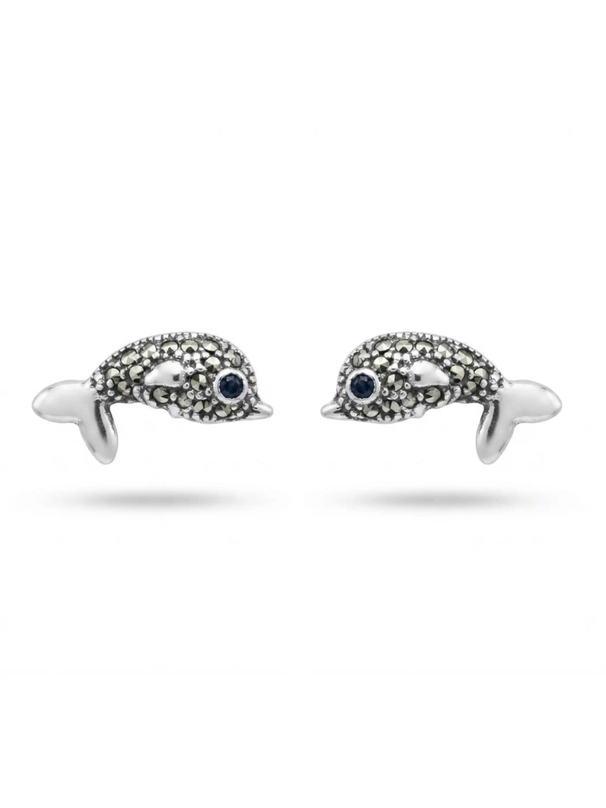 Blue Eye Dolphin Marcasite Stud Earrings