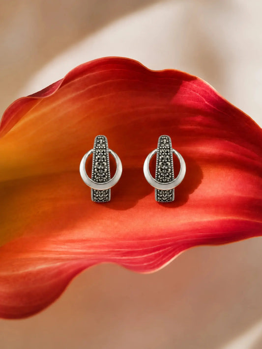 Looped Oval Marcasite Stud Earrings