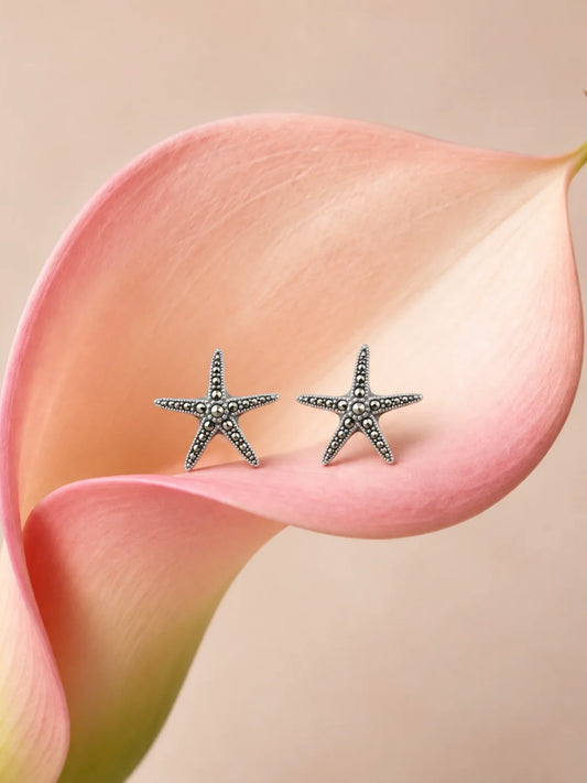 Radiant Starfish Marcasite Stud Earrings