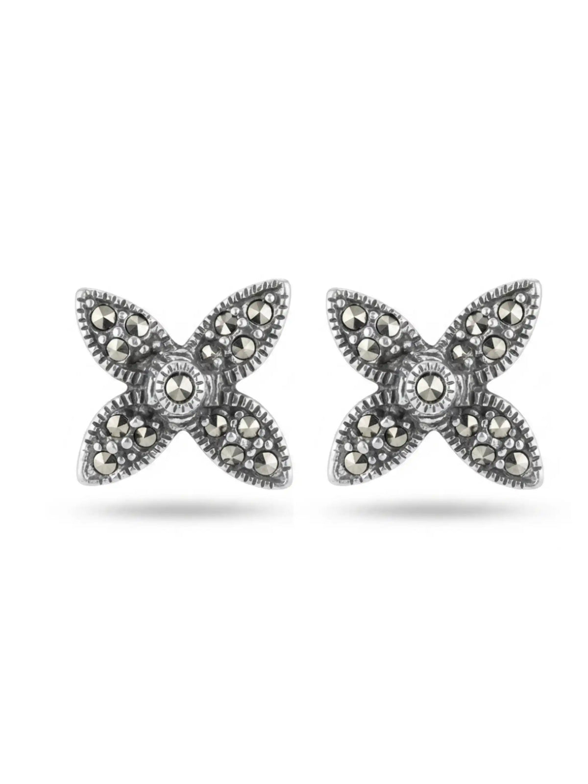 Four Wing Marcasite Butterfly Stud Earrings