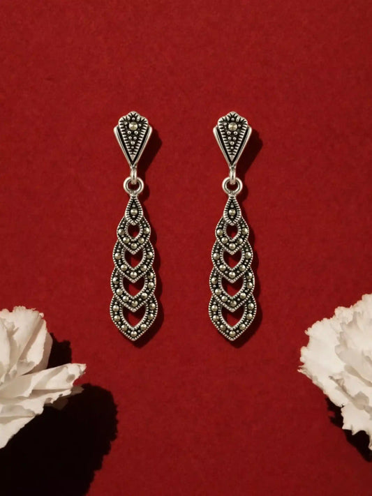 Marcasite Heart Cascade Drop Earrings