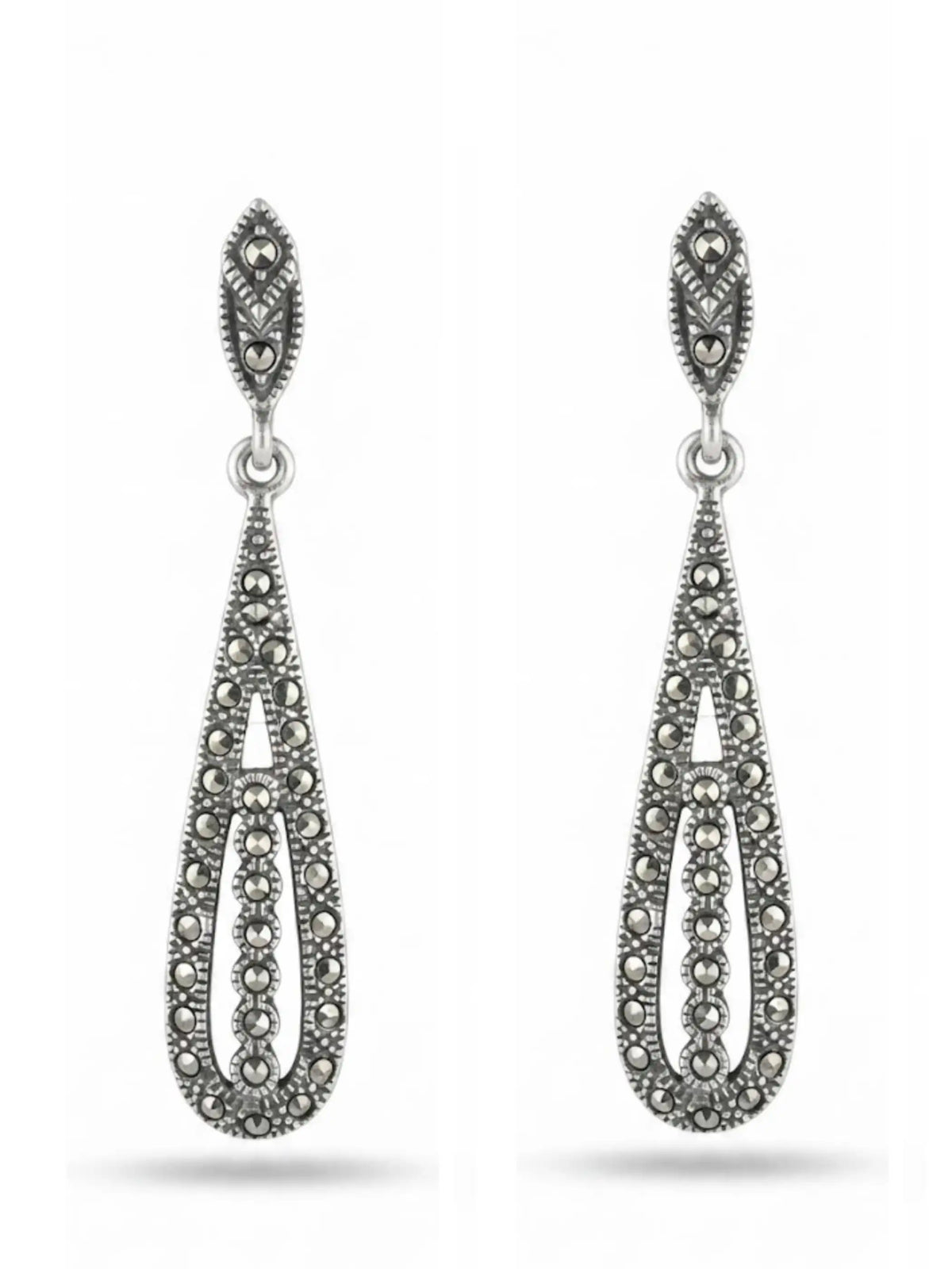 Marcasite Openwork Long Drop Earrings