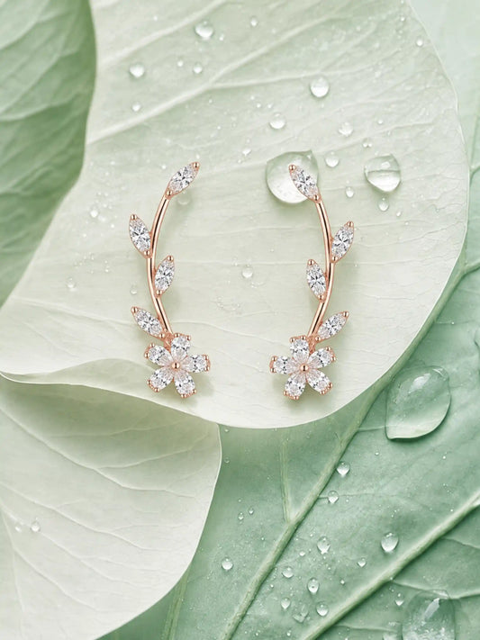 Rose-Gold Floral Vine Ear Climbers