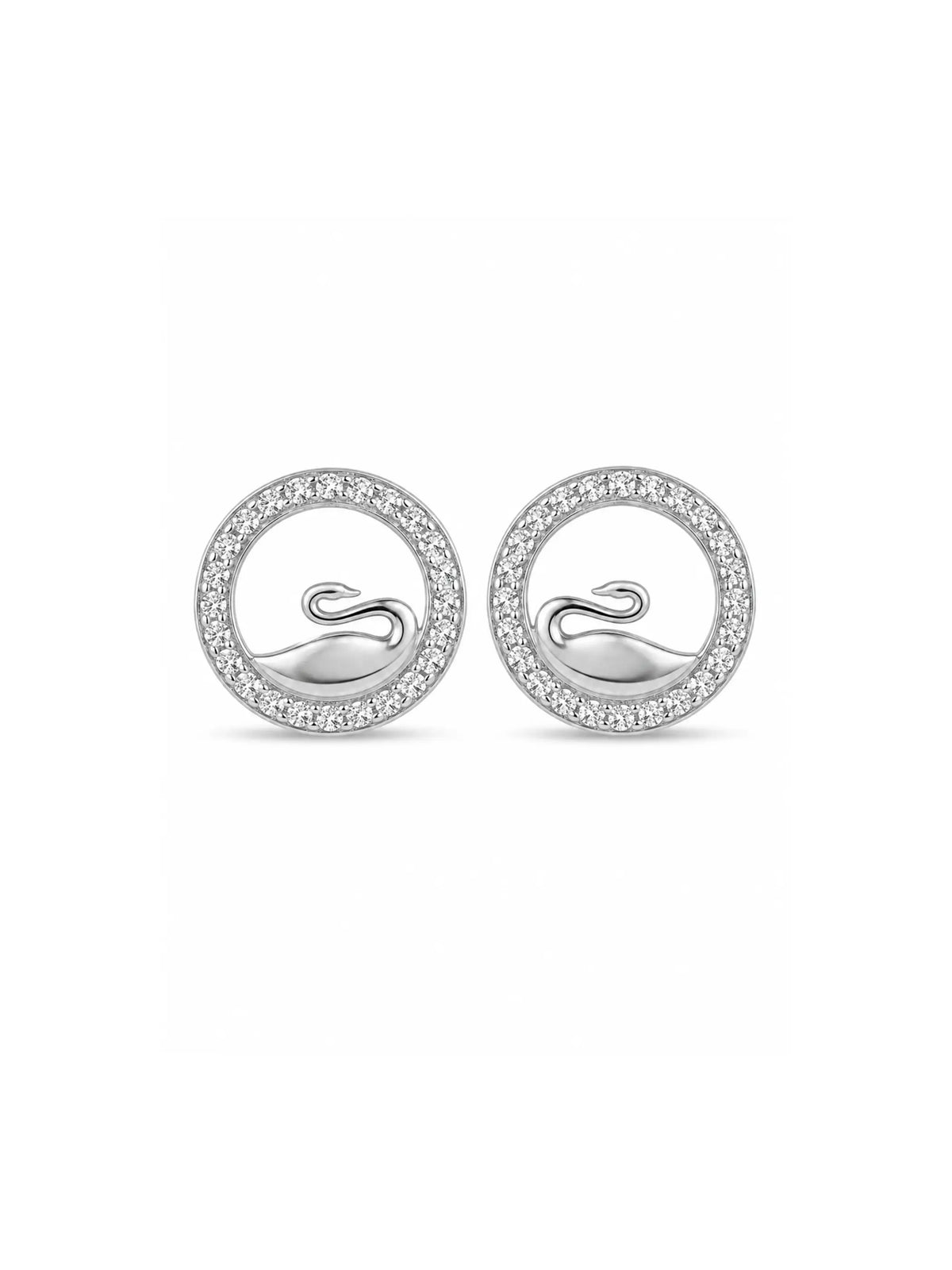 Swan Circle Halo Stud Earrings