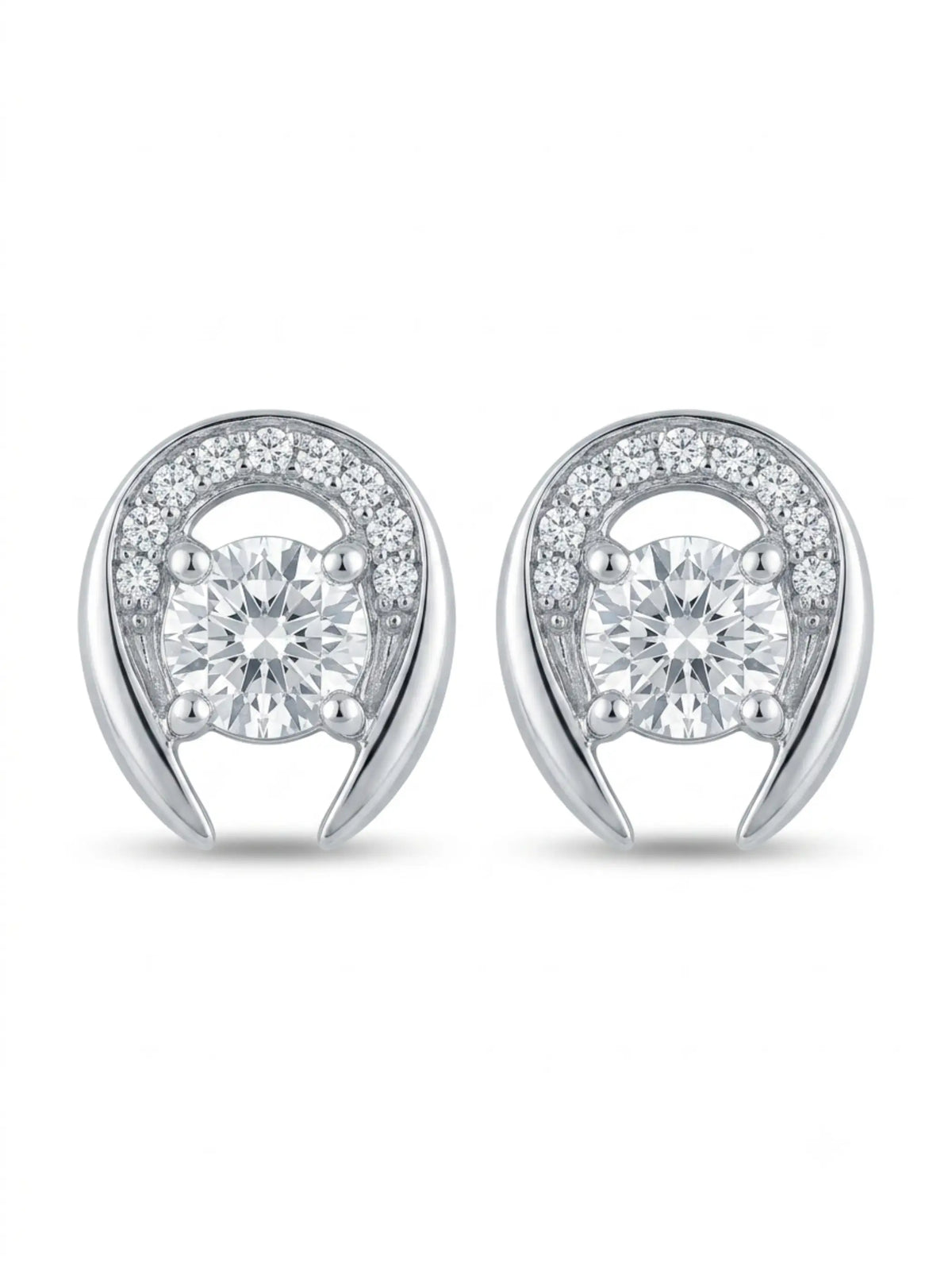 Open Horseshoe Solitaire Stud Earrings
