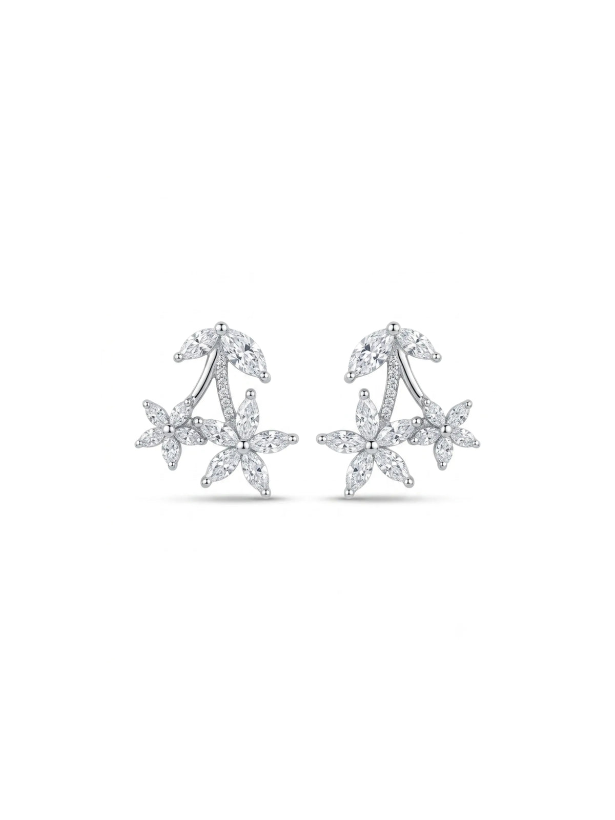 Floral Branch Clear-Stone Stud Earrings