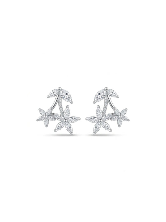 Floral Branch Clear-Stone Stud Earrings