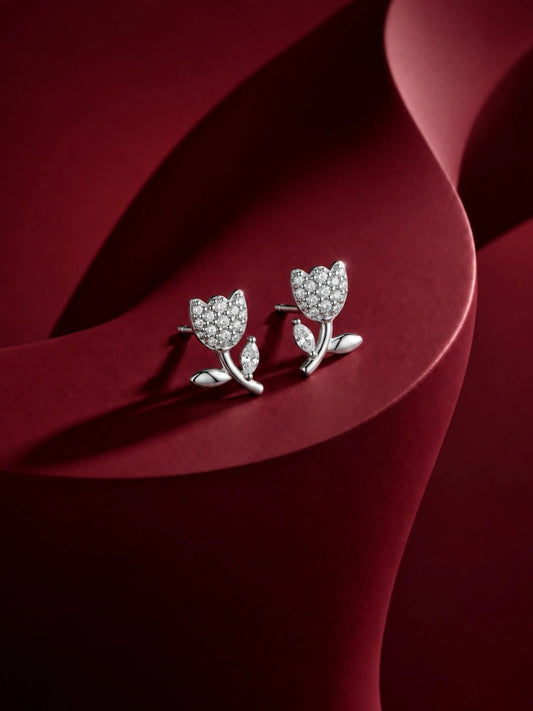 Stone-Set Tulip Stem Stud Earrings