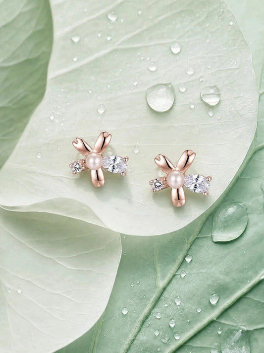 Rose-Gold Plated Petal Cluster Stud Earrings