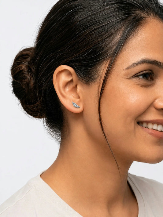 Etched Botanical Leaf Stud Earrings