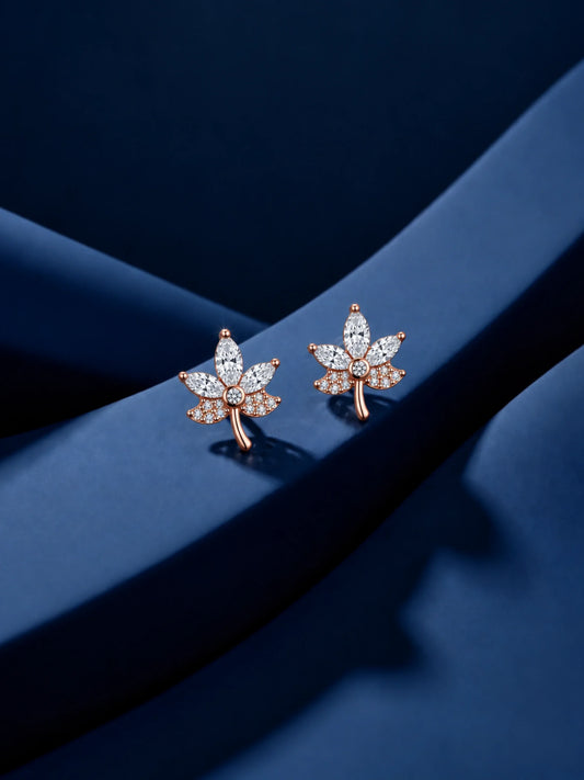 Rose-Gold Plated Floral Stem Stud Earrings