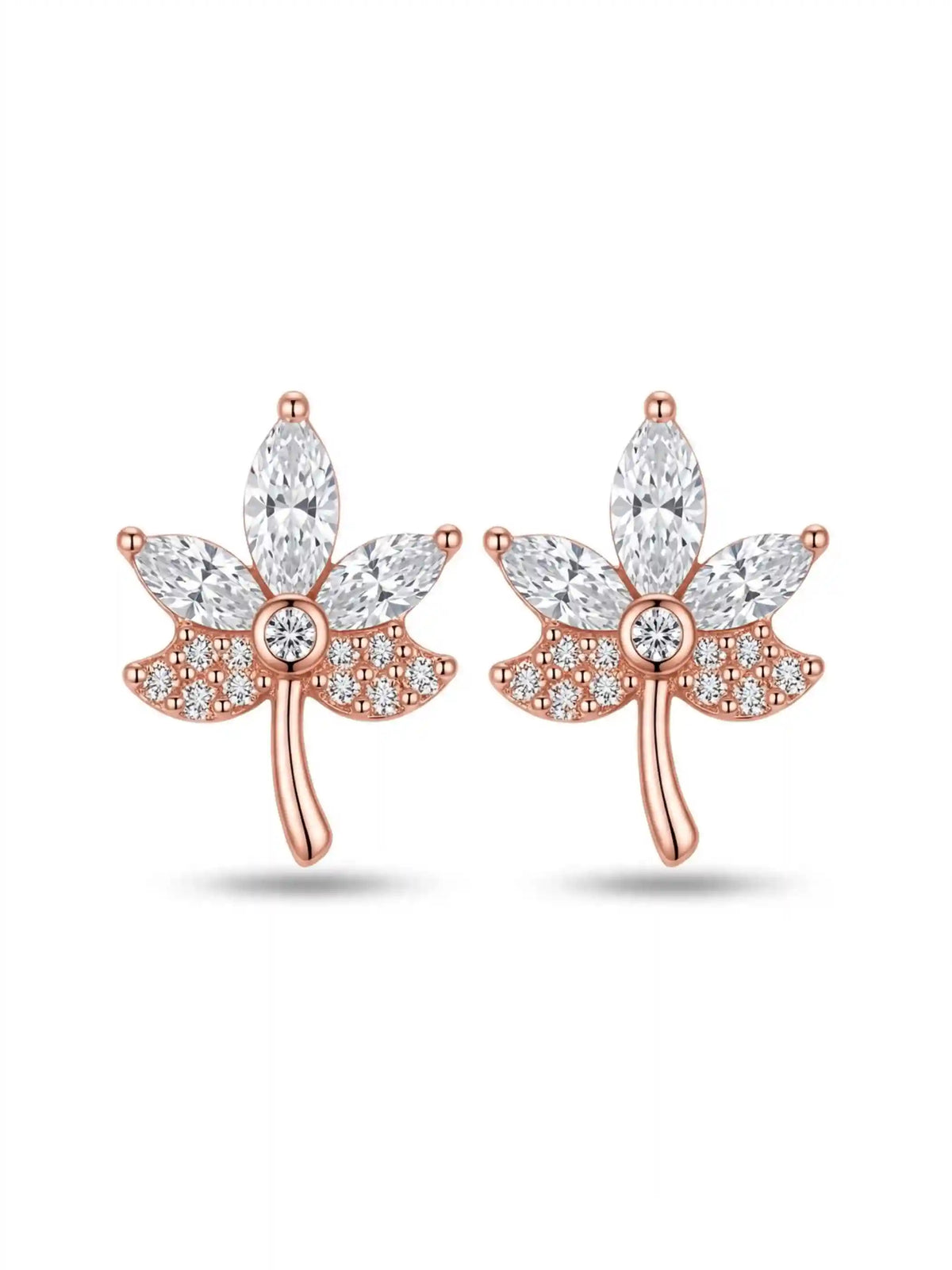 Rose-Gold Plated Floral Stem Stud Earrings
