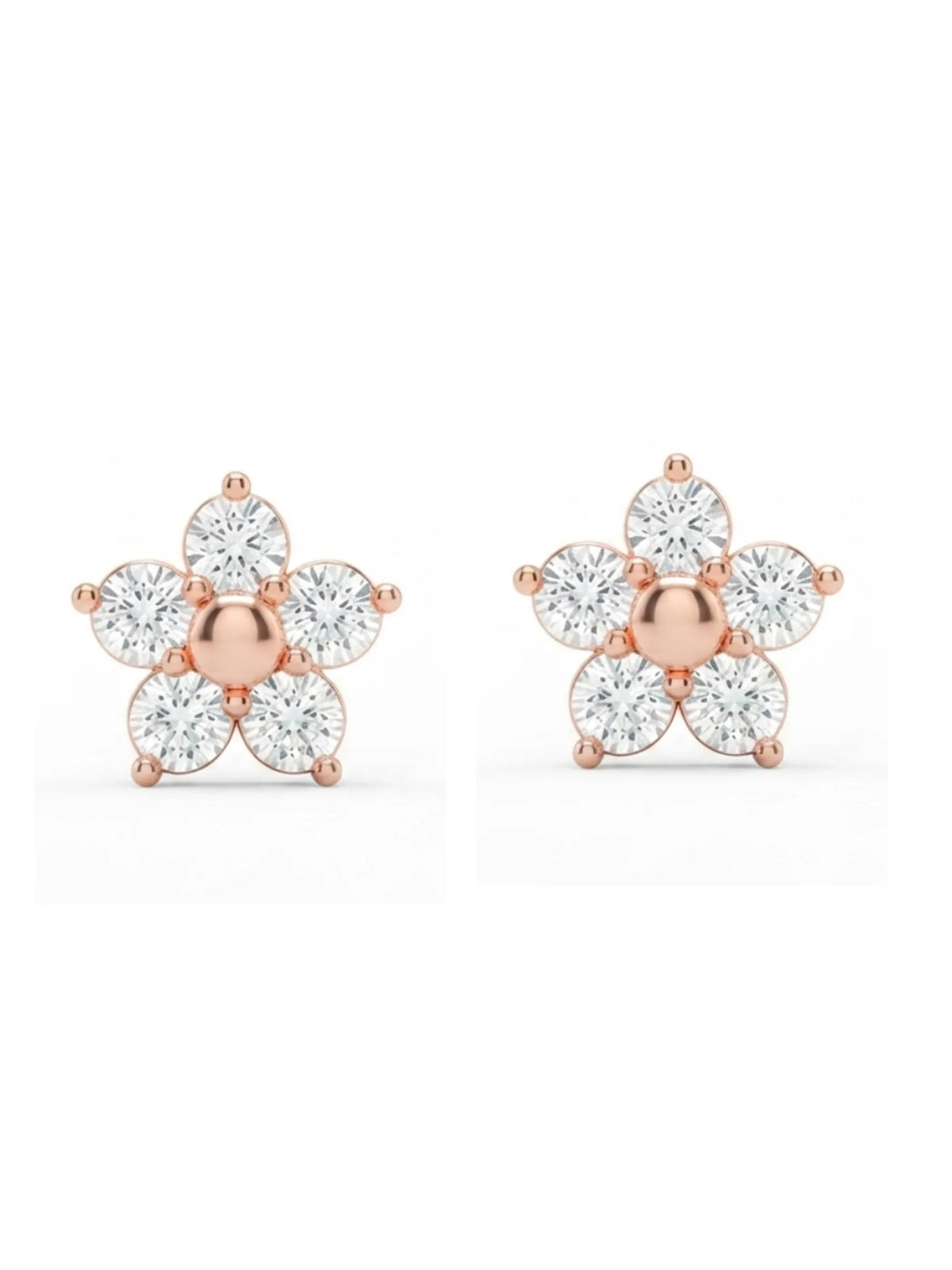 Rose-Gold Plated Five-Stone Floral Stud Earrings
