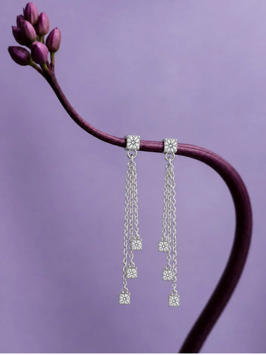 Triple Chain Cube Earrings