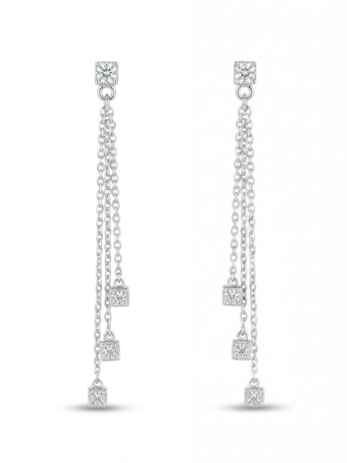 Triple Chain Cube Earrings
