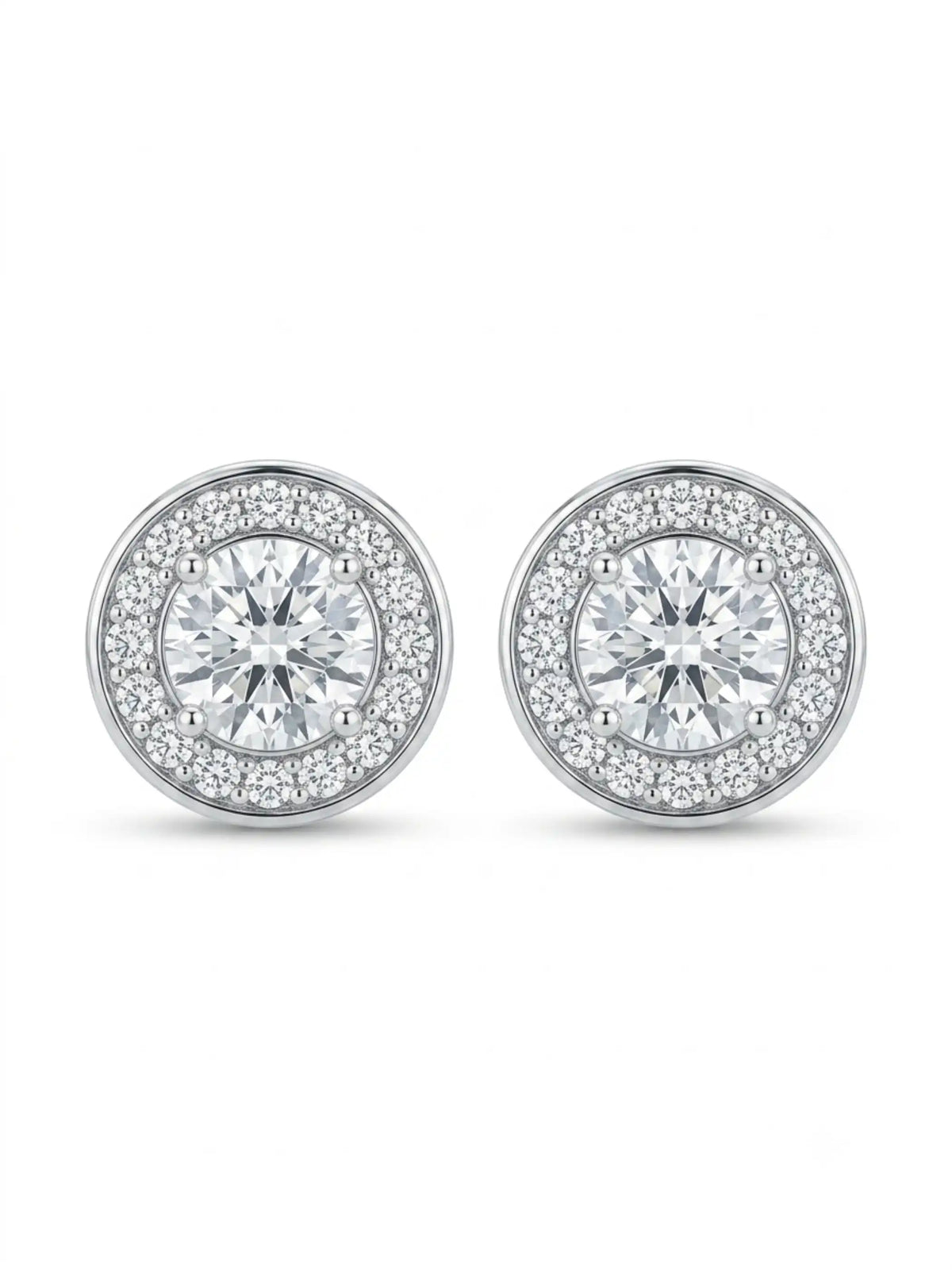 Round Double Halo Stud Earrings