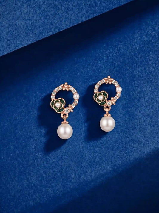 Green Floral Bead Drop Earrings