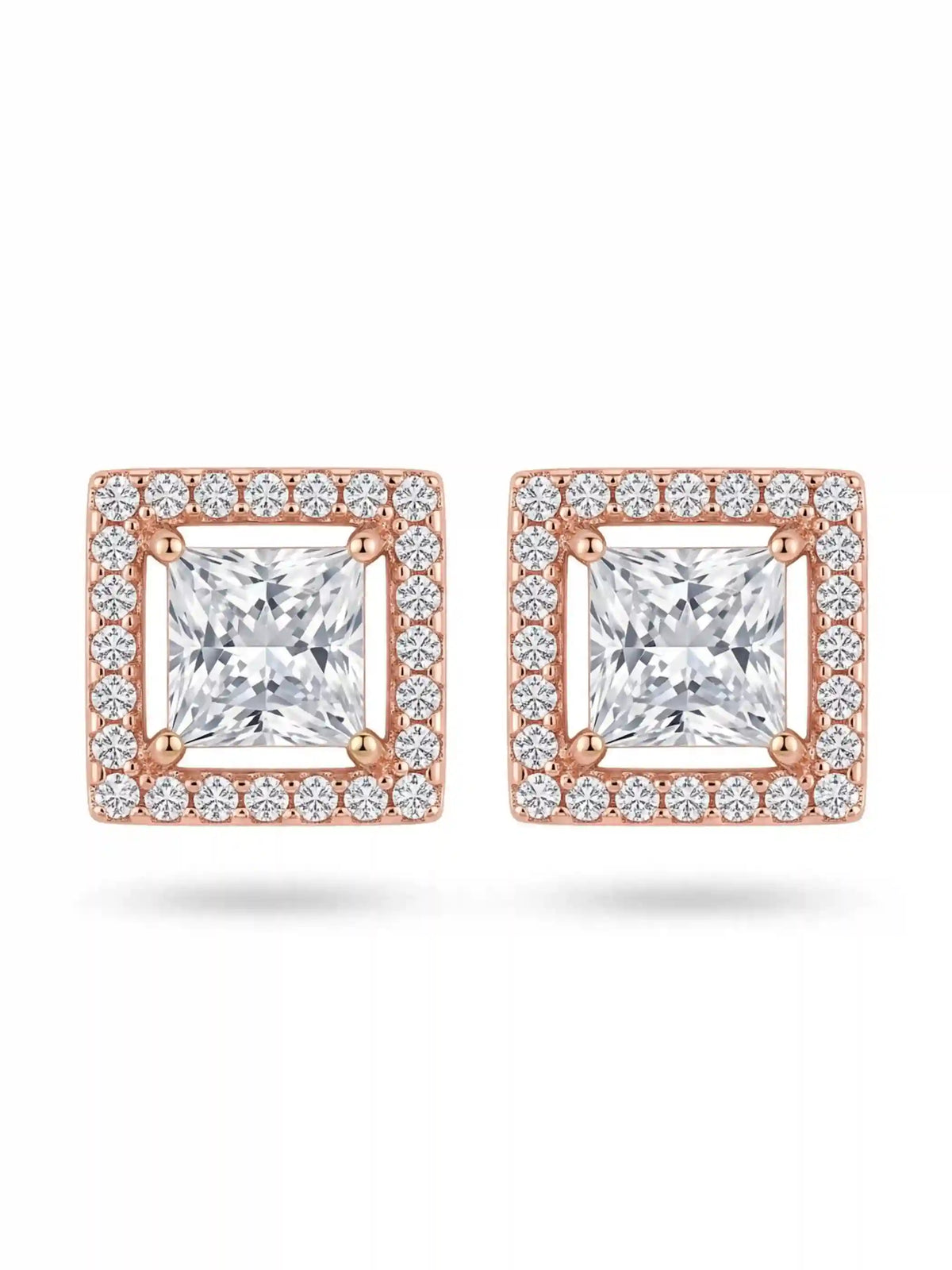 Rose-Gold Plated Square Halo Stud Earrings