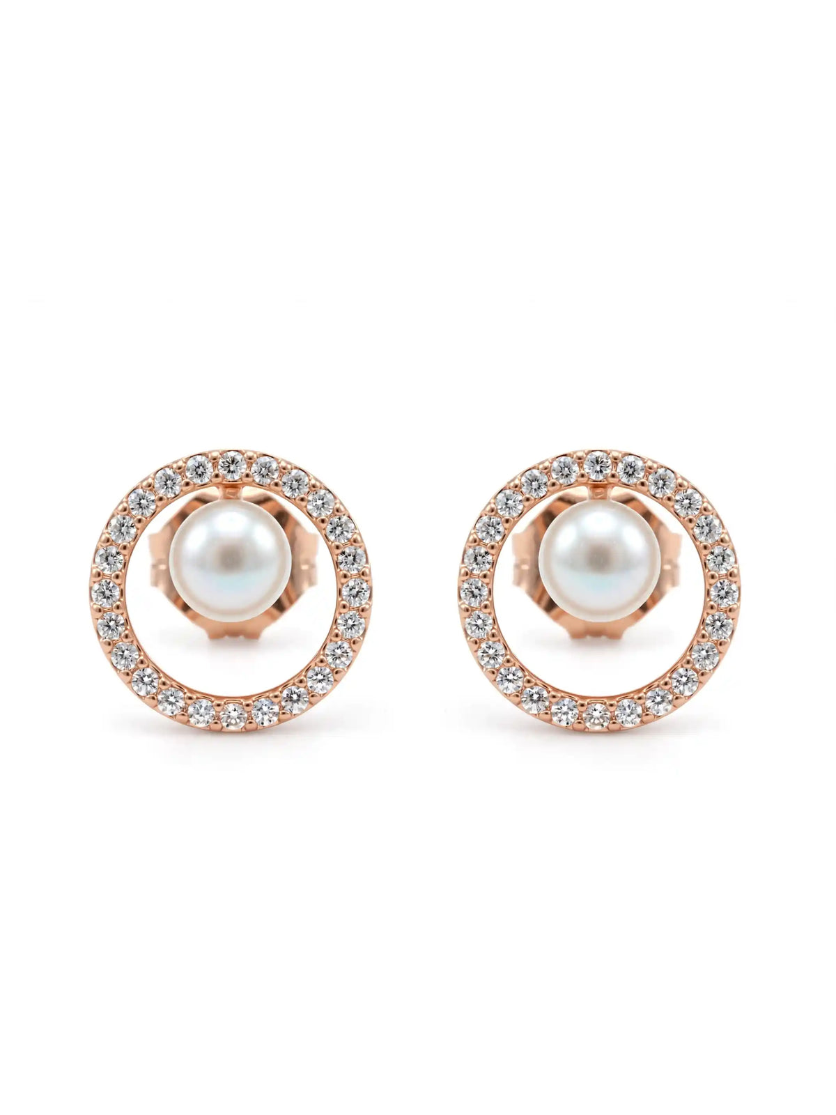 Rose Tone Pearl Orbit Stud Earrings
