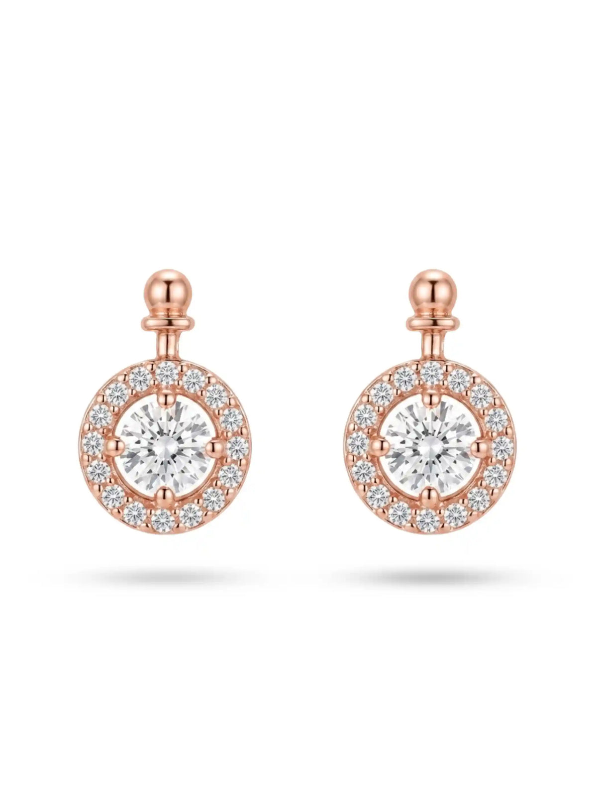 Rose-Gold Plated Round Halo Stud Earrings