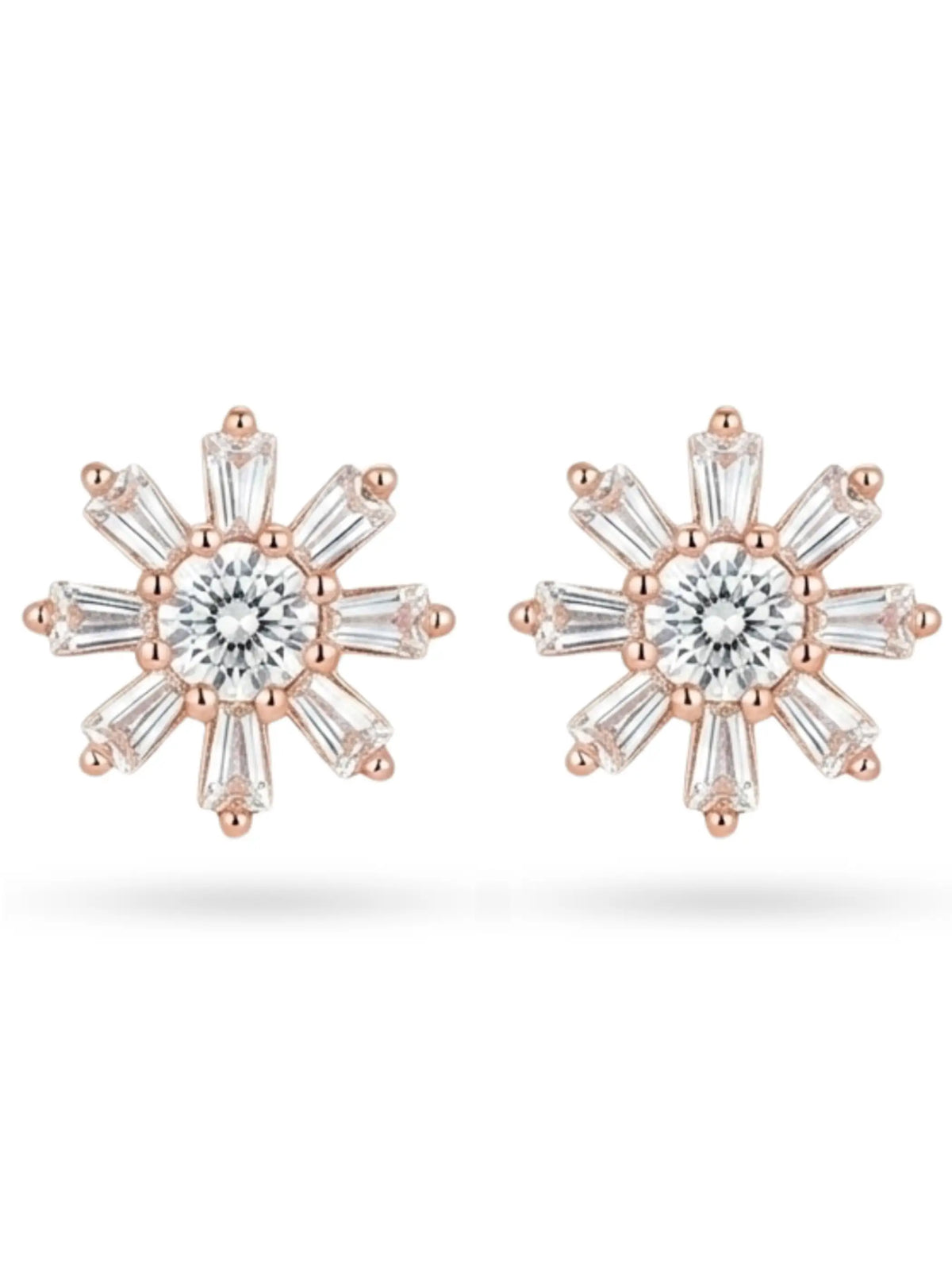 Rose-Gold Plated Baguette Sunburst Stud Earrings