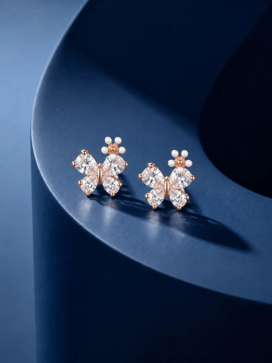 Rose-Gold Plated Butterfly Crown Stud Earrings