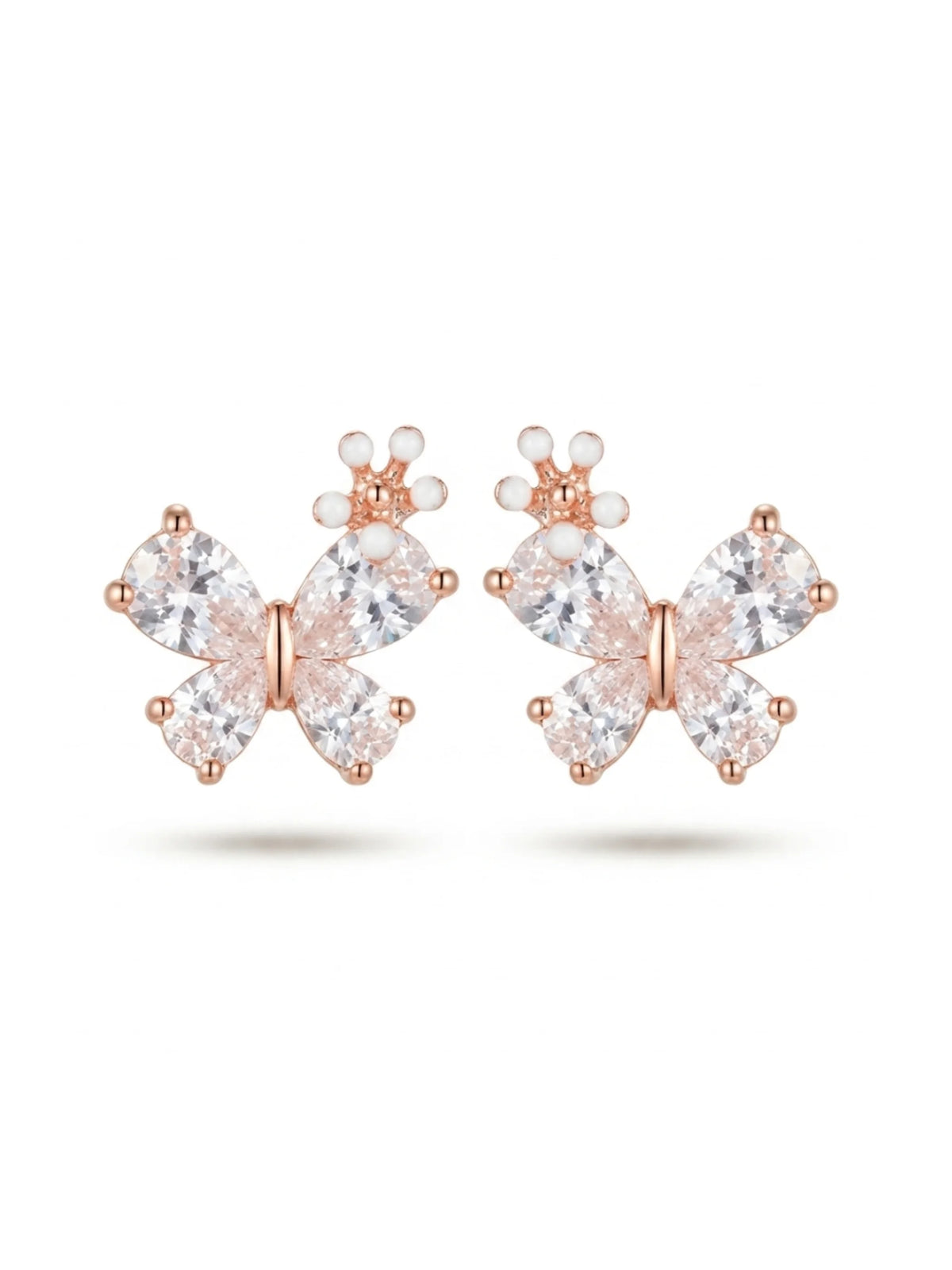 Rose-Gold Plated Butterfly Crown Stud Earrings
