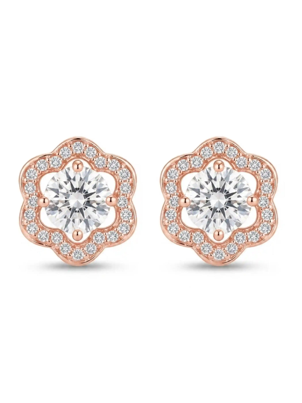 Rose Tone Scalloped Halo Stud Earrings
