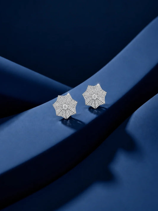 Folded Starburst Clear Stone Stud Earrings