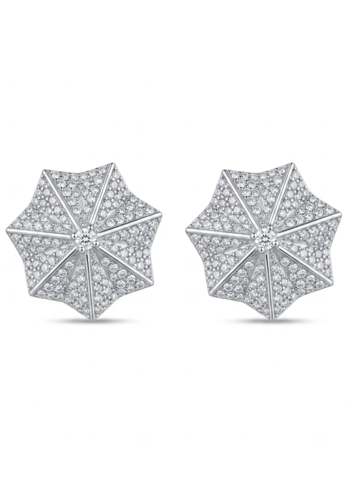 Folded Starburst Clear Stone Stud Earrings
